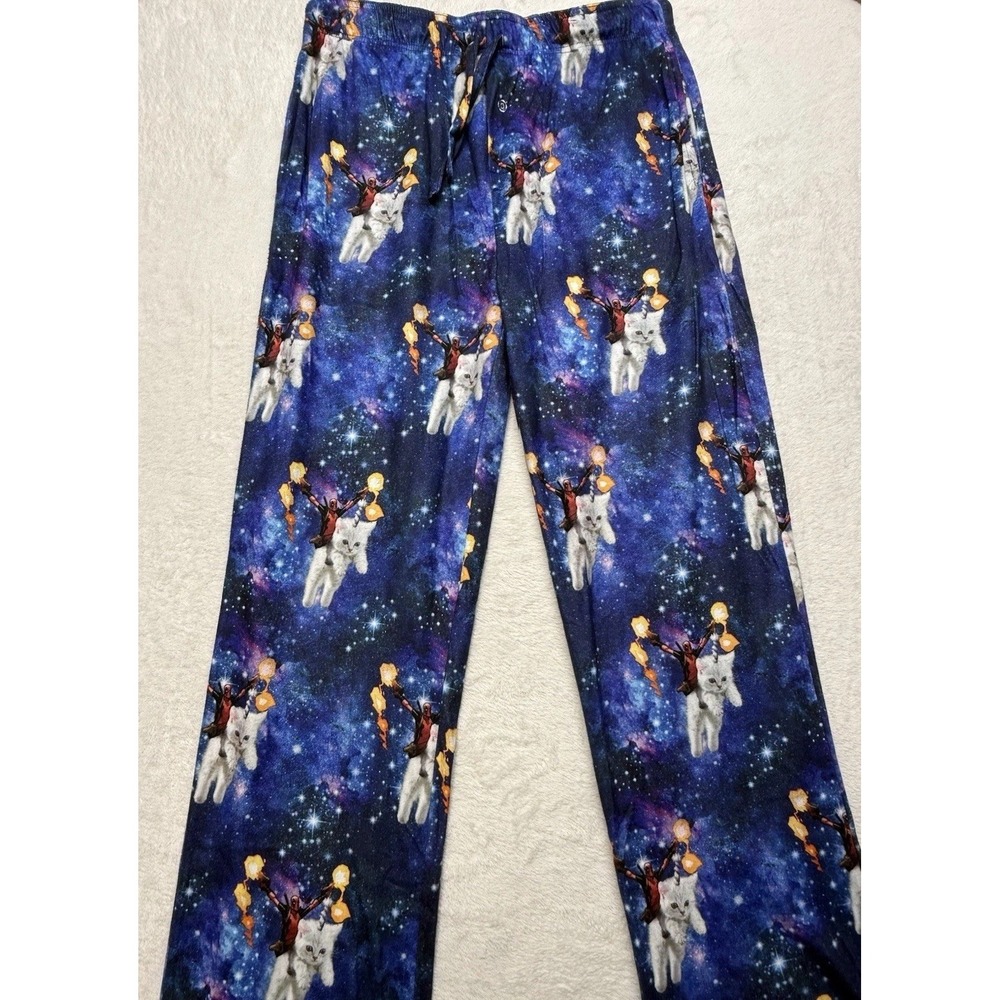 Marvel Deadpool Pajama Pants Mens MEDIUM Blue Galaxy Unicorn Cat Fleece Lounge